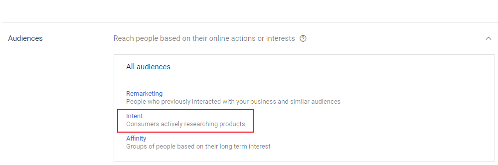 adwords custom intent audience